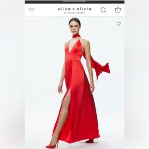 Alice + Olivia HANNAH DEEP V-NECK SCARF MAXI DRESS
COLOR: BRIGHT RUBY